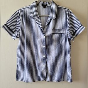J. Crew Classic Blue Preppy Nautical Striped Collared Button Pajama Top Medium